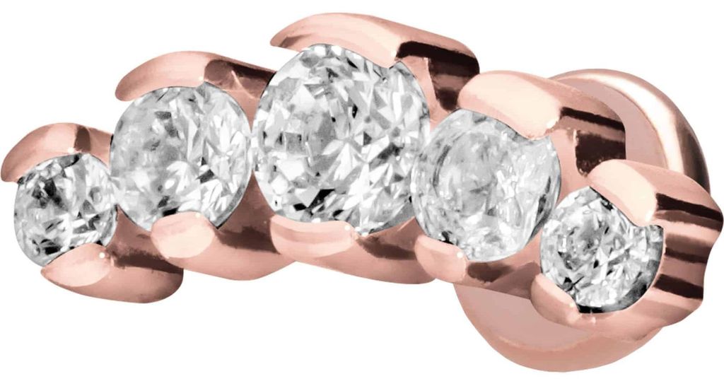 Ohrpiercing, Nasenpiercing Titan Labret mit Push Fit 5 EINGEFASSTE KRISTALLE RoséGold Stablänge: 6mm | Stabstärke: 1mm