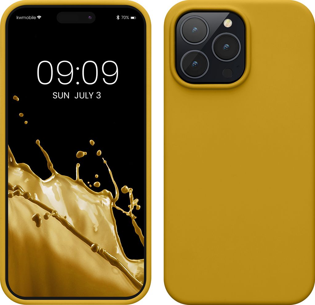 kwmobile Handyhülle für iPhone 14 Pro Max Hülle, für iPhone 14 Pro Max Case - Hülle Silikon - kabelloses Laden - Honiggelb