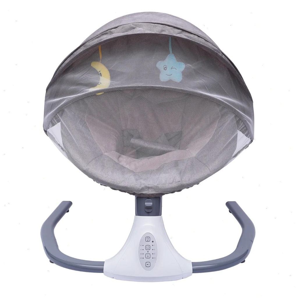 Babywippe Babyschaukel - Elektrische Babywiege - Für 0–18 Monate - Bis 20 kg - Verstellbare Rückenlehne - Abnehmbarer waschbarer Bezug - Grau