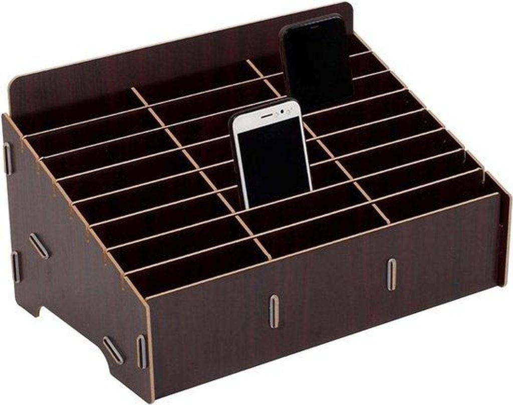 Holz-Lagerbox mit 24 Kompartmenten für Mobiltelefone, Garage, Rechnerhalter - Ideal für Klassenzimmer und Besprechungsräume