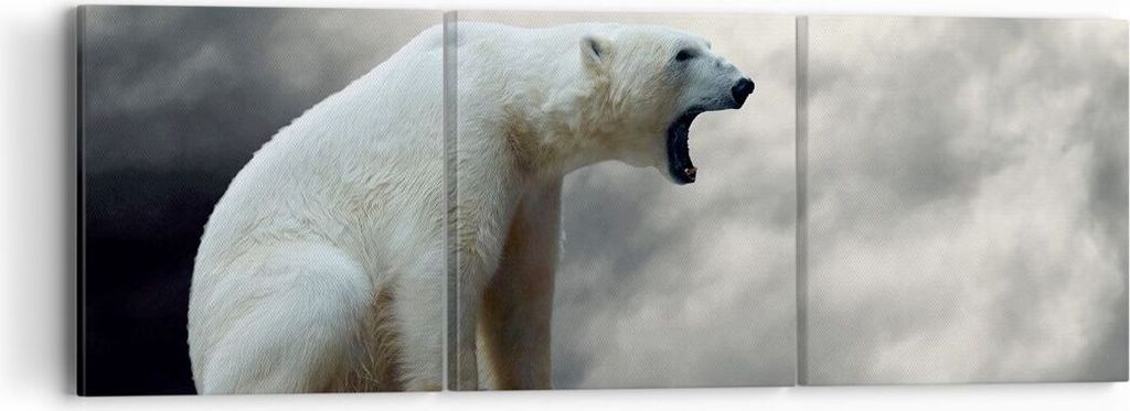 Bild auf Leinwand - Leinwandbild - Bär Tiere Wasser Eis - 90x30cm - Wand Bild - Wanddeko - Leinwanddruck - Bilder - Kunstdruck - Wanddekoration - ...