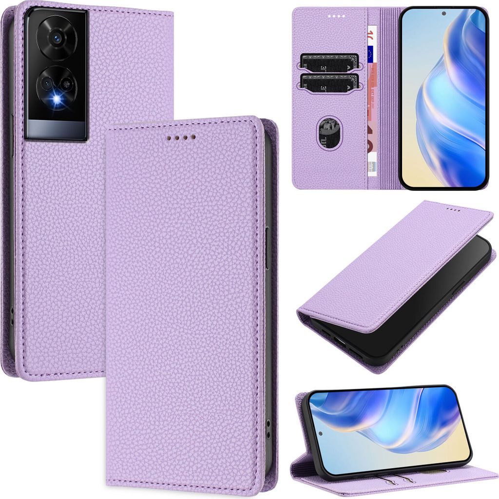 Litchi Leder Handyhülle für TCL 50 XE 5G Wallet Kartenfächer Standfunktion Hülle Violett