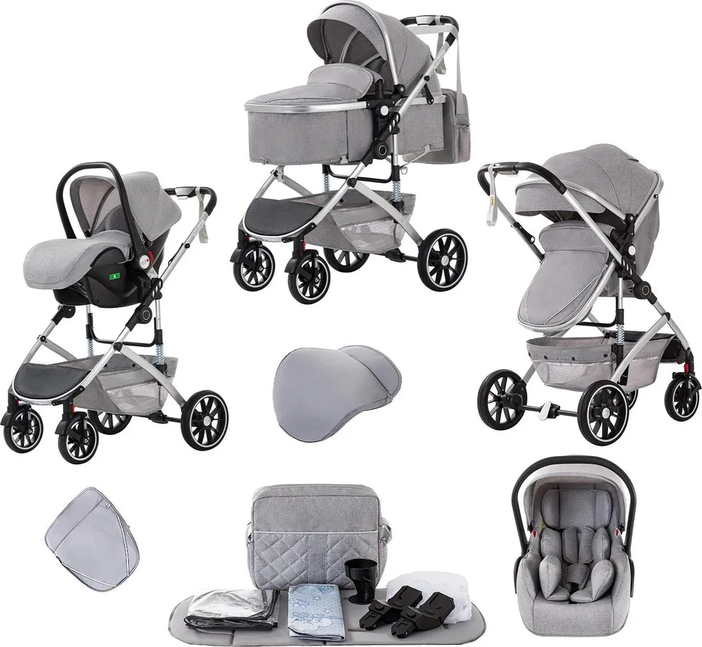 Poussette canne compacte dossier haut coloris gris clair moderne