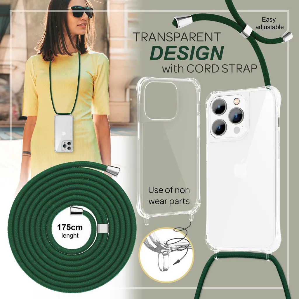 Custodia iPhone 14 Pro con Catena Verde Scuro | Cover Trasparente Chic - 3