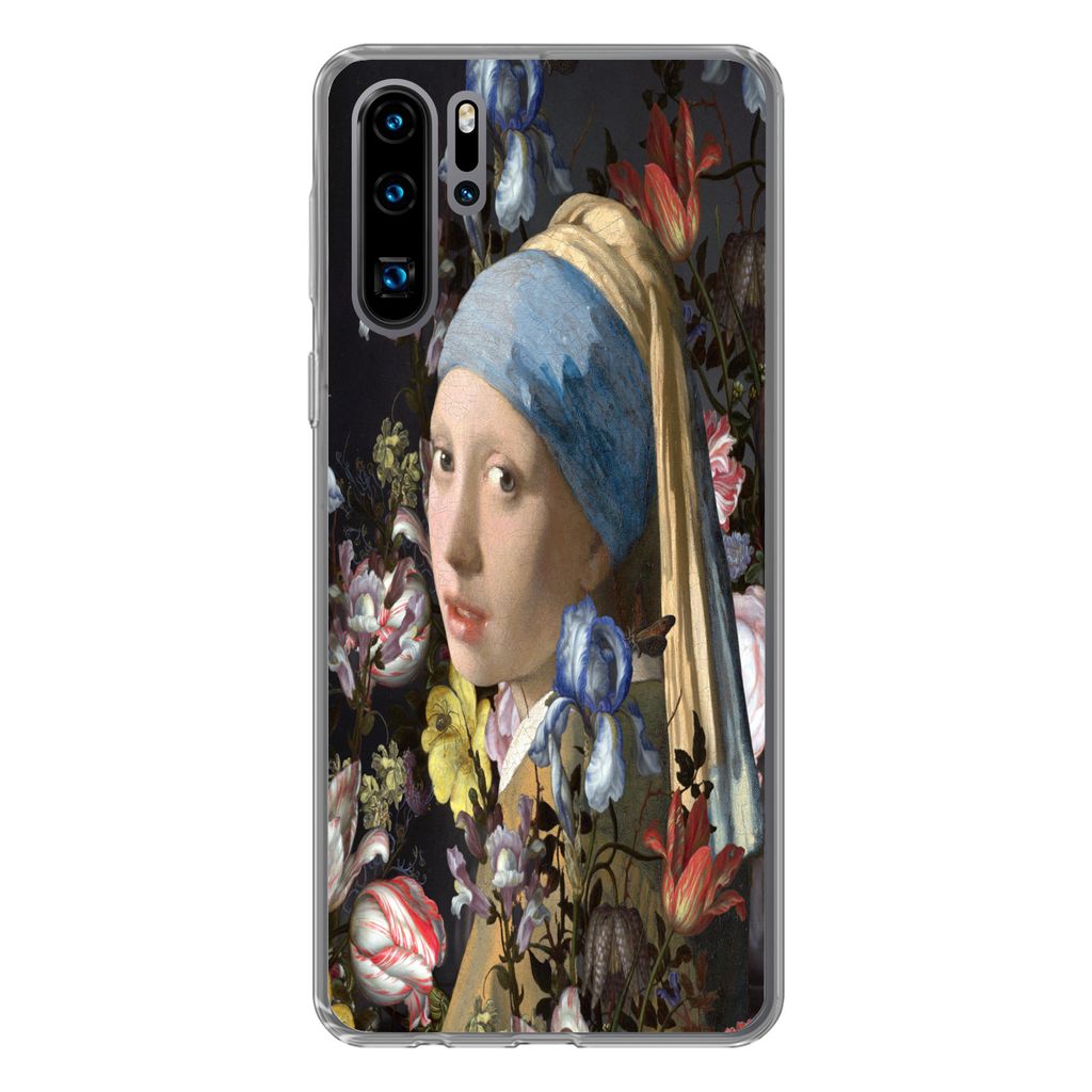 MuchoWow Handyhülle Schutzhülle Hülle für Huawei P30 Pro Das Mädchen mit dem Perlenohrring - Johannes Vermeer - Blumen Silikon Softcase Hand...
