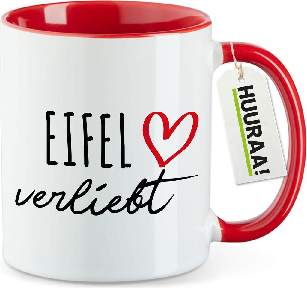 Huuraa Kaffeetasse Eifel verliebt 330ml Rot Keramik Kaffeebecher Geschenkidee