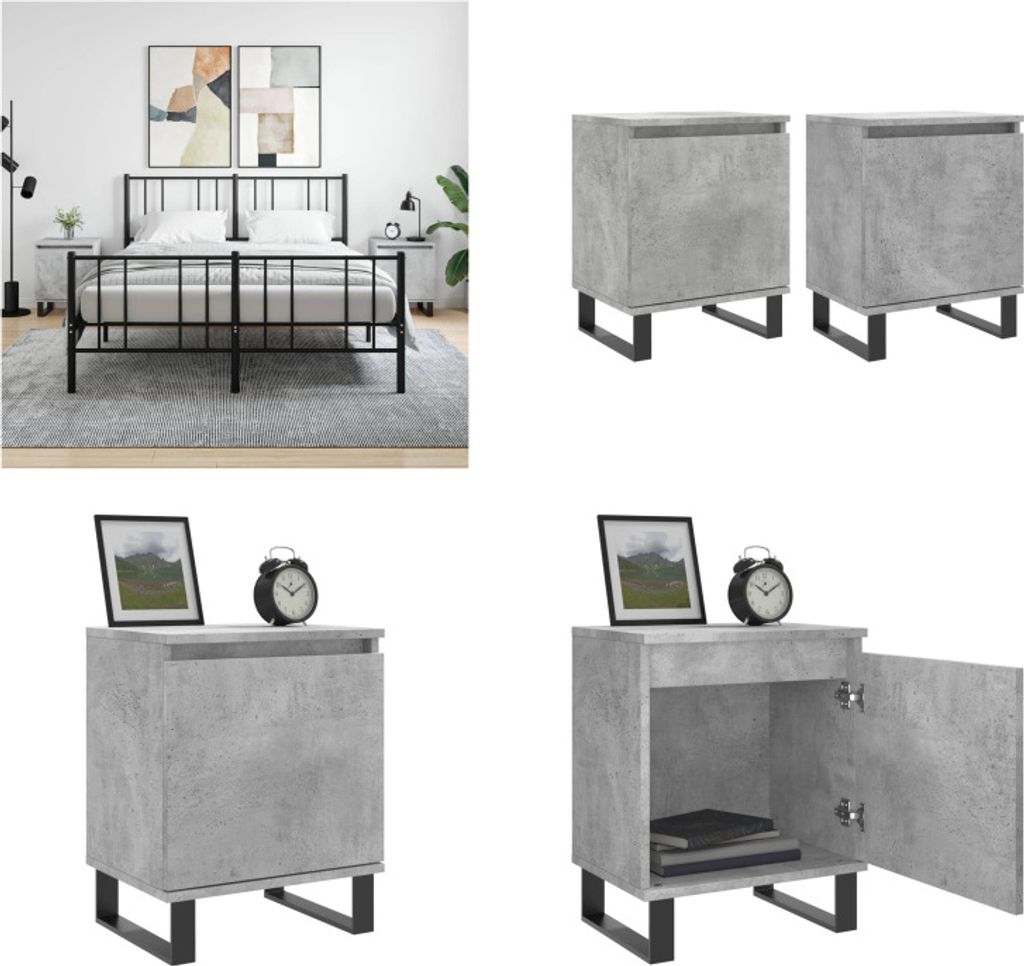 vidaXL Nachttische 2 Stk. Betongrau 40x30x50 cm Holzwerkstoff - Nachttisch - Nachttischschränke - Nachtschrank - Bettschrank