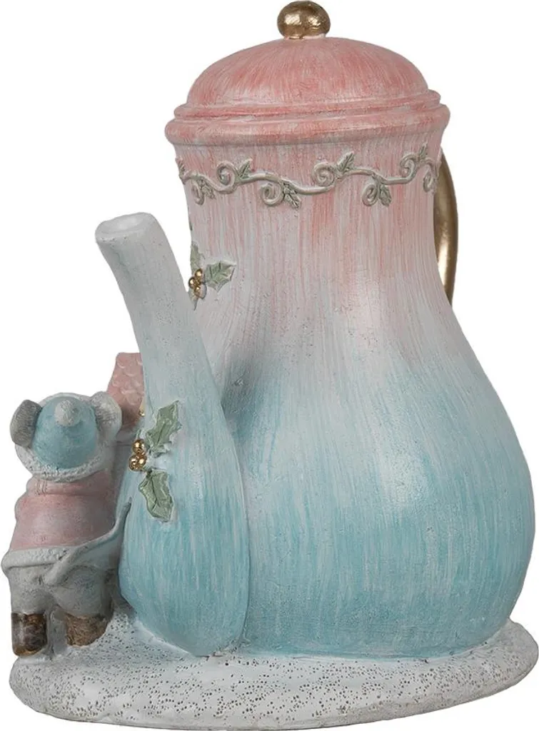 Maison Décorative Clayre & Eef Théière LED 15x12x16 cm Bleu Rose Souris