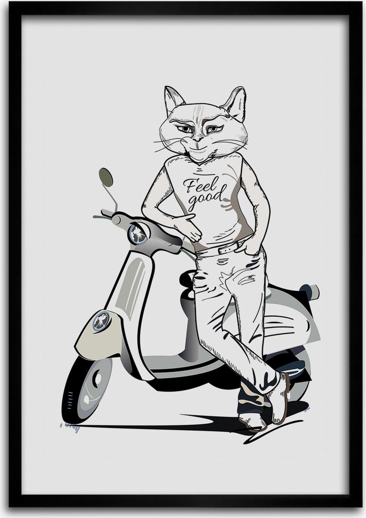 Bild - Bilderrahmen - 50 cm x 70 cm - MDF - Rahmen - Wandkunst Katzenmännchen