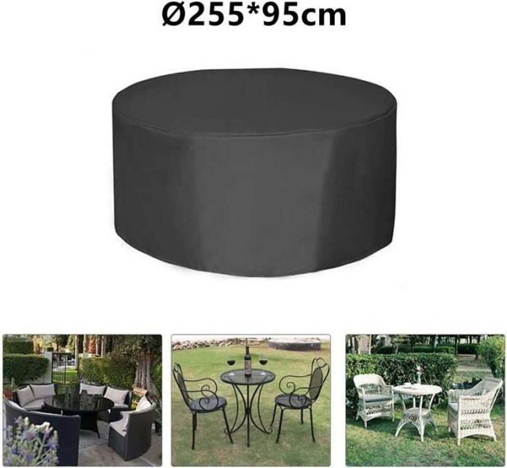Runde Tischabdeckung, Schutzhülle für Gartenmöbel, Ø 255 x 95 cm, Schwarz