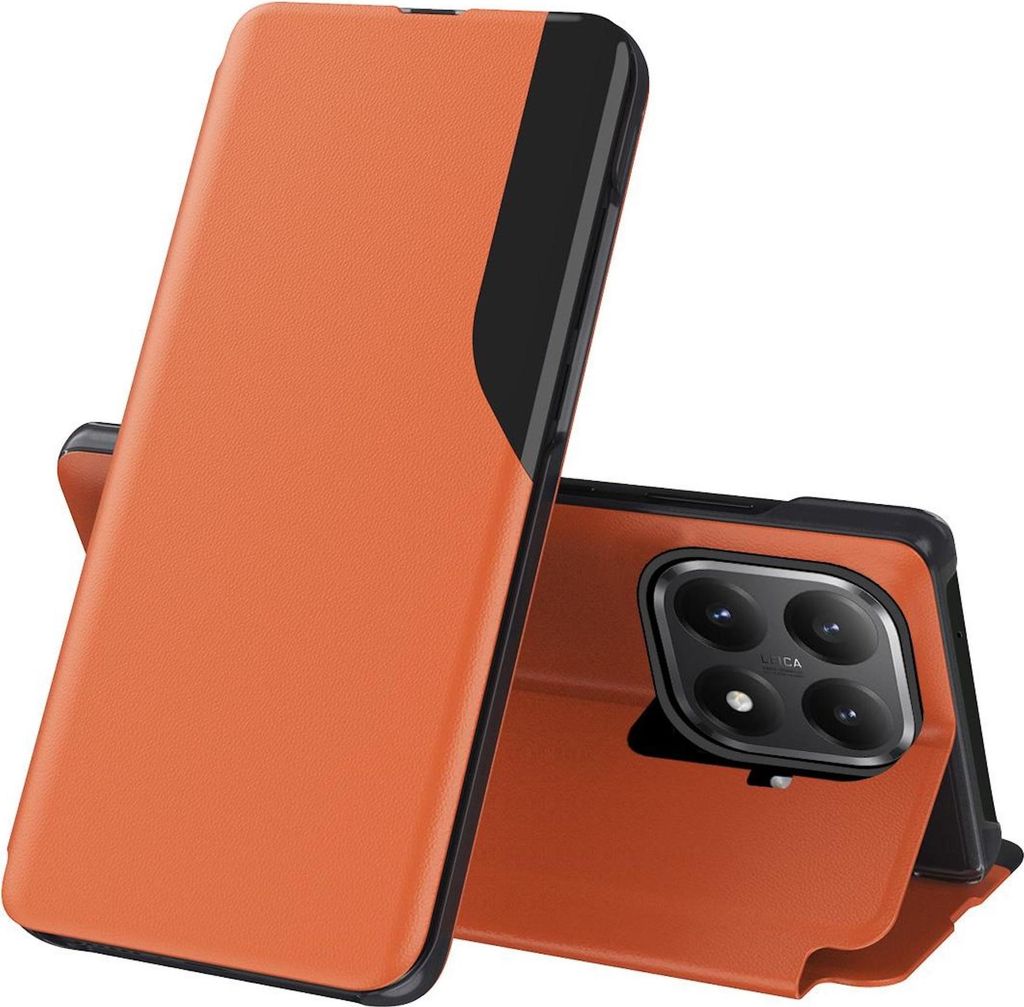 Kunstleder Hülle für Xiaomi 15T Pro mit Flip Standfunktion Side Window Orange
