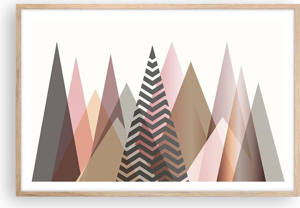 Gerahmtes Poster - Rahmen in heller Eiche - Berge Dreiecke Abstraktion - 91,5x61 cm - Wand Bild - Wanddeko - Wandbilder - Kunstposter - Wandposter ...
