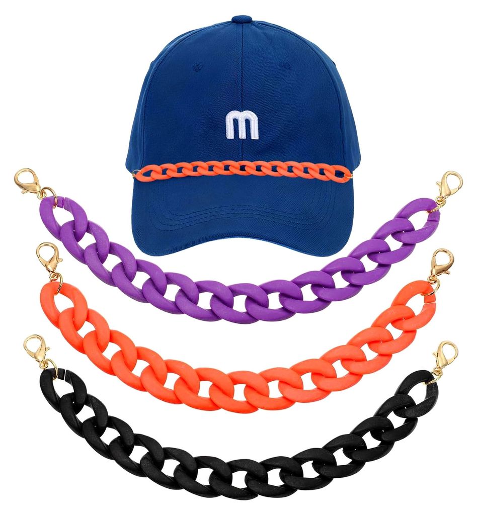 3 Stück Trucker Hut Ketten Acryl Ketten Hut Zubehör Schirm Dekoration für Frauen und Männer Kappen DIY Mesh Baseball Cap Sport Spieltag Dekorat...
