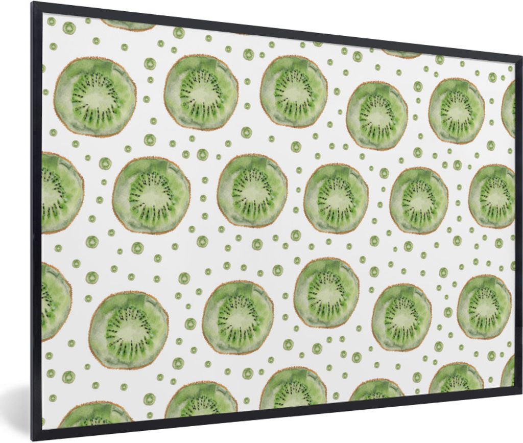 MuchoWow Gerahmtes Poster Kiwi - Grün - Muster 30x20 cm - Poster mit Schwarzem Bilderrahmen Wandposter Rahmen Foto Bilder - Kunstdruck - Bild-Po...