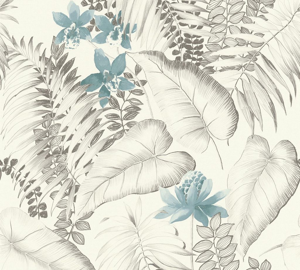 A.S. Création Blumentapete Exotic Life florale Tapete Vliestapete blau grau schwarz 10,05 m x 0,53 m