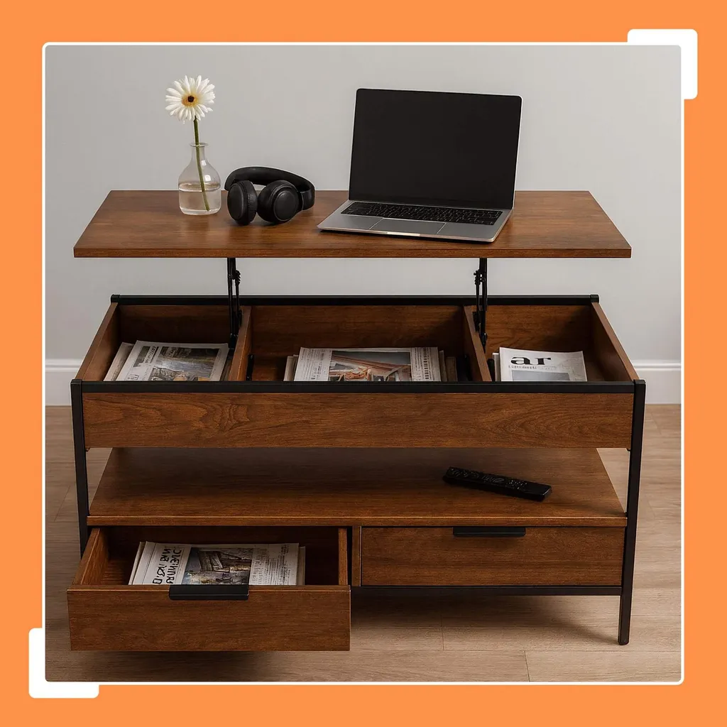 Table basse relevable multifonction avec grand coffre de rangement