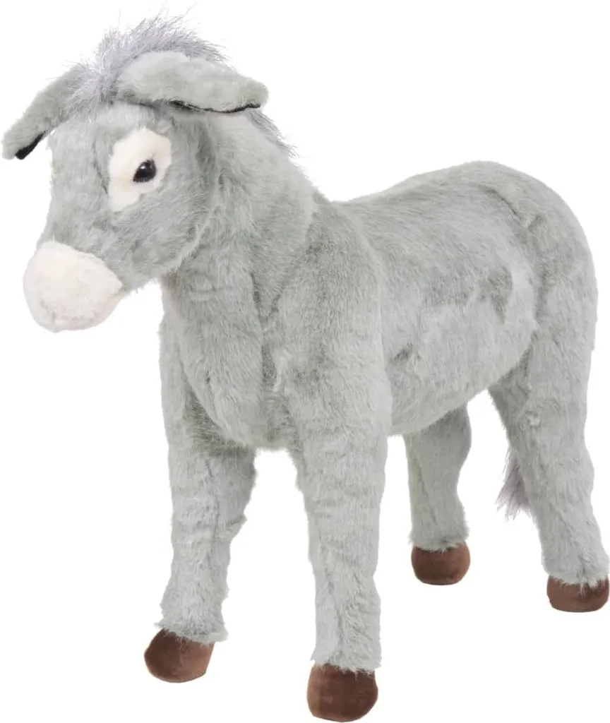 Peluche âne debout XXL grise - Grand doudou géant de 80cm pour enfant