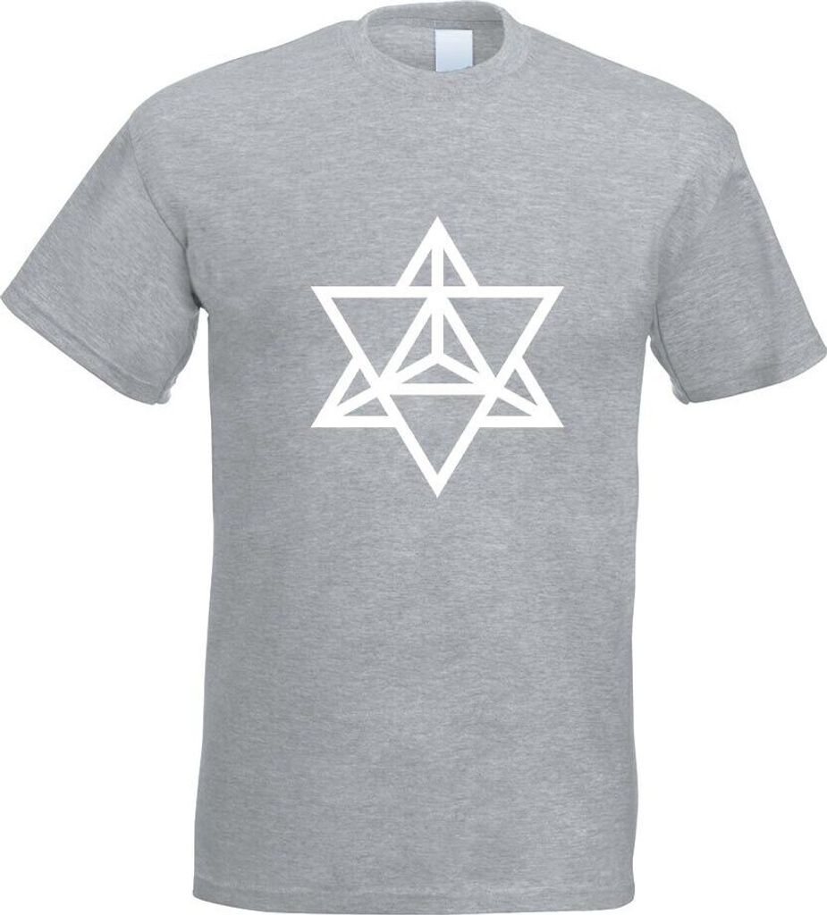 Kiwistar - T-Shirt - Graumeliert - Merkaba Motiv Bedruckt Funshirt Design Print - mit Motiv Bedruckt - Funshirt Design - Sport - Freizeit - Herren - L