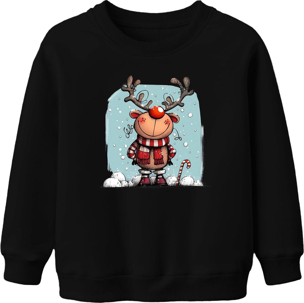 Rudolf Rentier Rotnase Weihnachten Lustig Schal Zuckerstange Uni Kinder Sweatshirt Pullover, Schwarz, 116