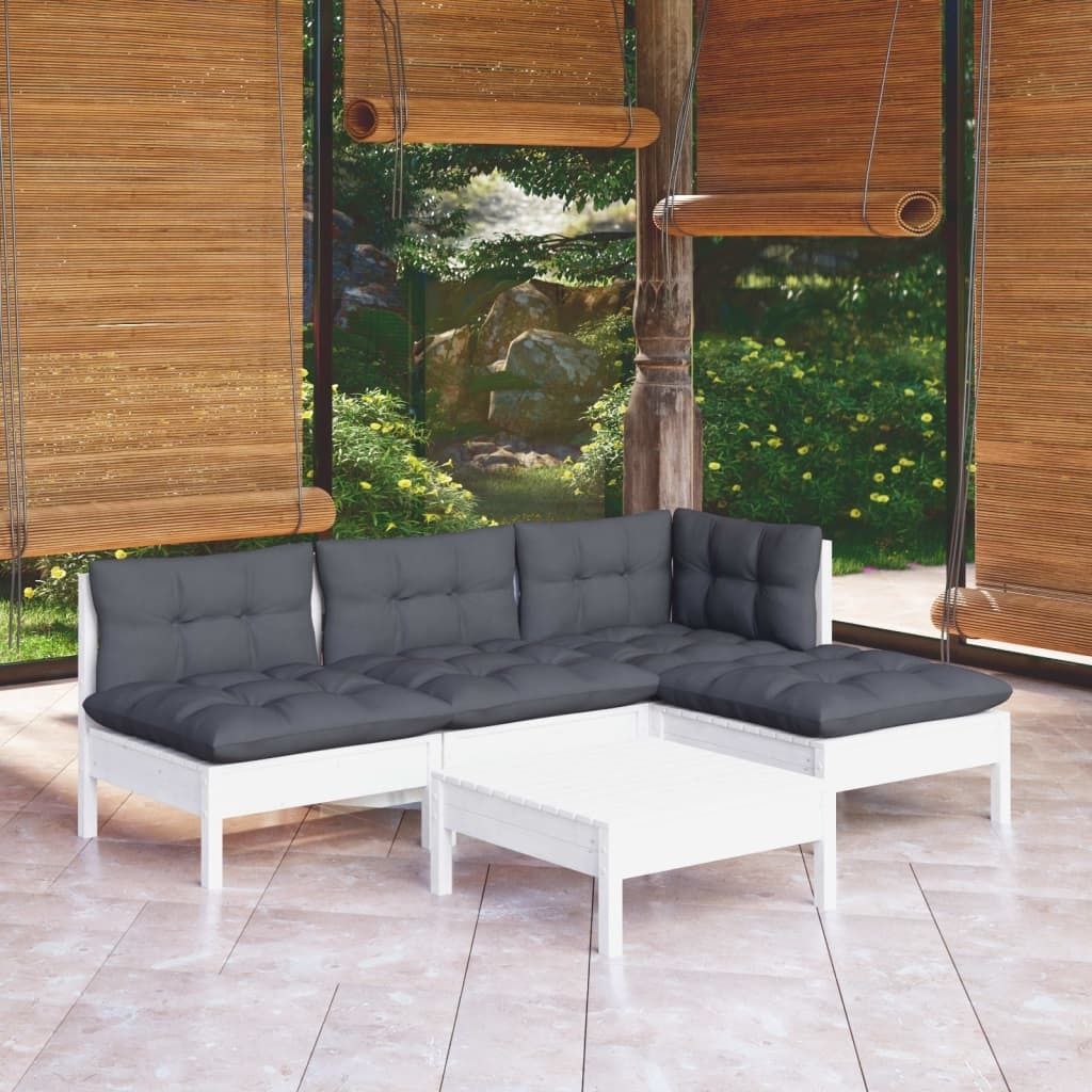 Maison Exclusive - 5-tlg. Garten-Lounge-Set mit Kissen Weiß Kiefernholz