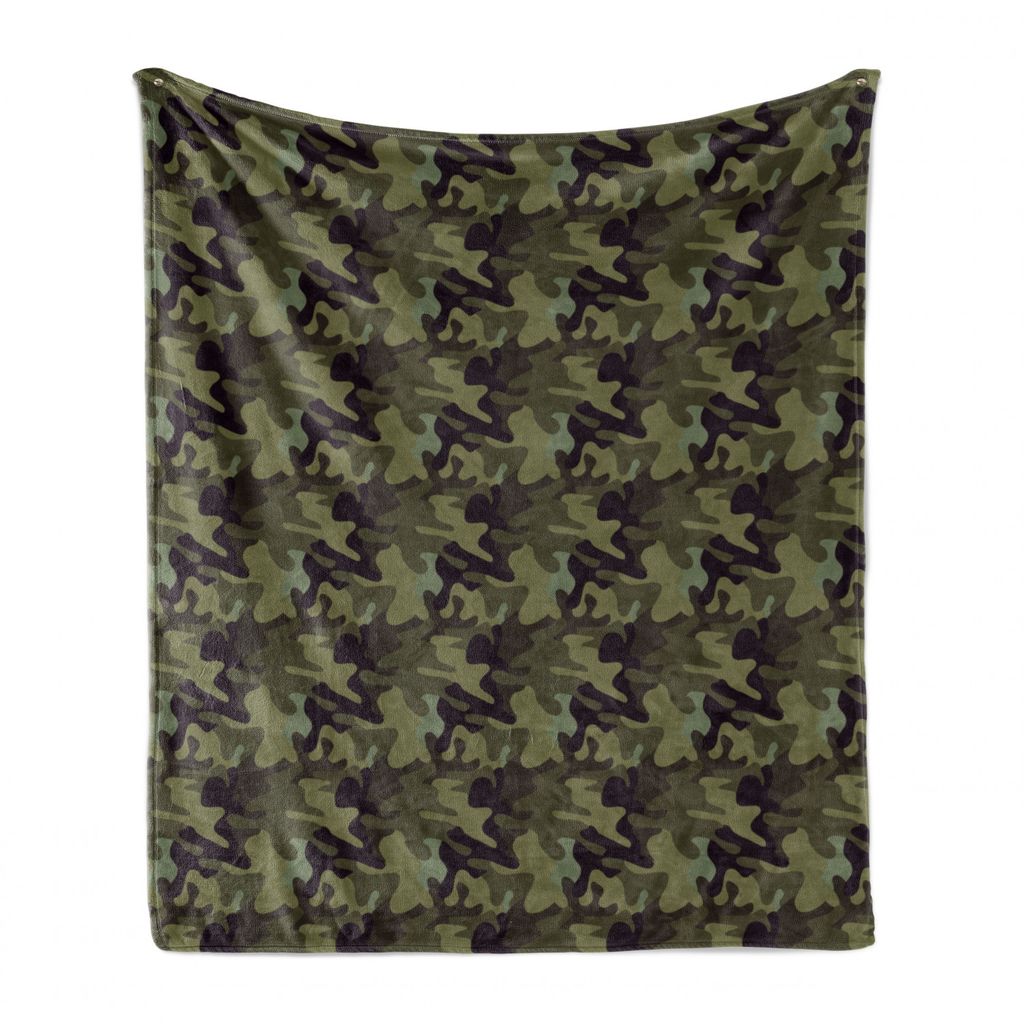 ABAKUHAUS Khaki Weich Flanell Fleece Decke, Camouflage Motiv Camo Stains, Gemütlicher Plüsch für den Innen- und Außenbereich, 125 x 175 cm, Arm...