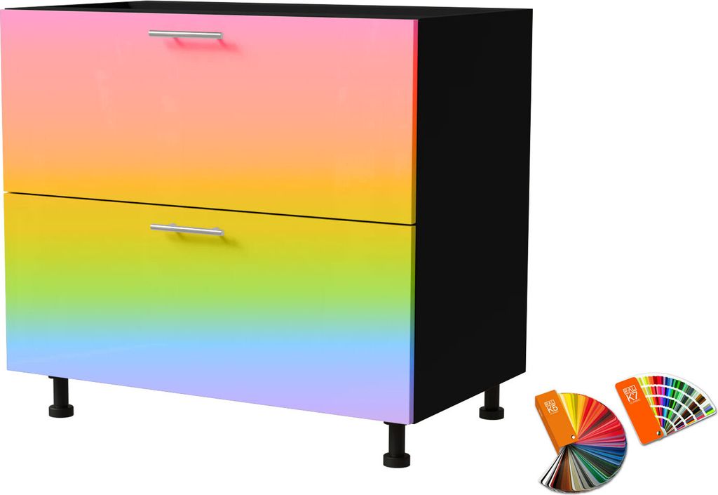 Schubladenunterschrank BRERRA 90x82cm lackiert Ausführung wählbar BR-D2 - 90,RAL Wunschfarbe (K5 / K7),schwarz,HETTICH InnoTech Atira (Vollauszug)