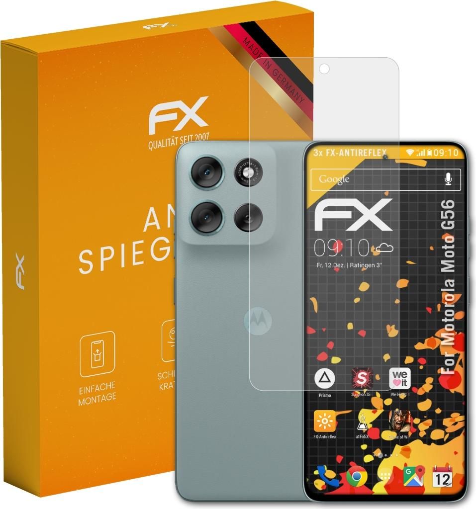 atFoliX FX-Antireflex 3x Schutzfolie kompatibel mit Motorola Moto G56 Displayfolie