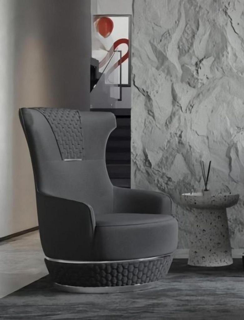 Sessel Ohrensessel Stoffsessel Sitzer Design Grau Einsitzer Wohnzimmer