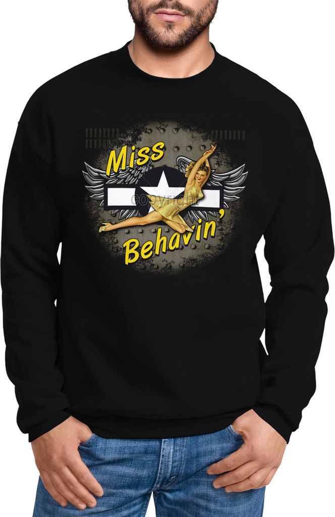Sweatshirt Herren USA Pin Up Girl Miss Behaving Rundhals-Pullover Moonworks schwarz L