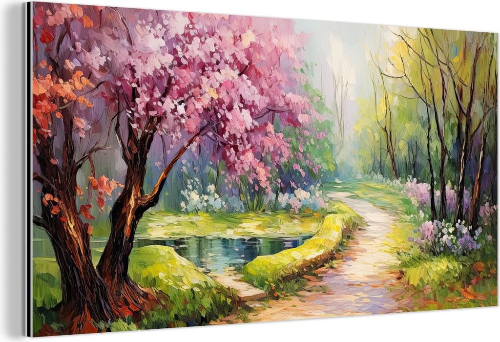 MuchoWow Wanddekoration Metall Metallbild Wandkunst 40x20 cm Aquarell - Natur - Bäume - Kunst - Blumen MuchoWow Aluminium Gemälde - Bild - Aluminium