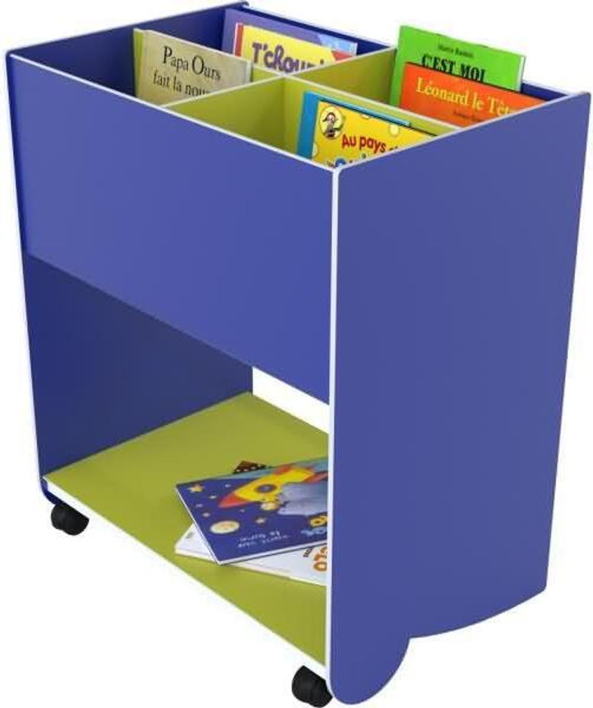 Schulbuchkasten Kunststoff mittelgroß blau/gelbgrün.