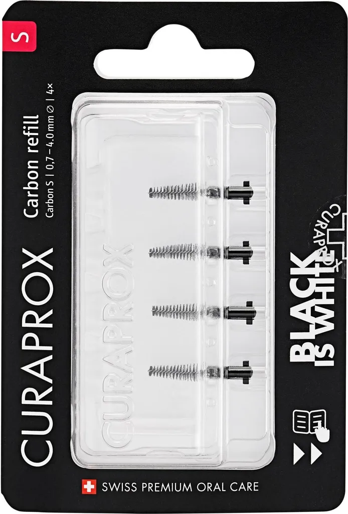 Éliminez la plaque avec CURAPROX CPS S Carbon brossettes noires 4 pièces