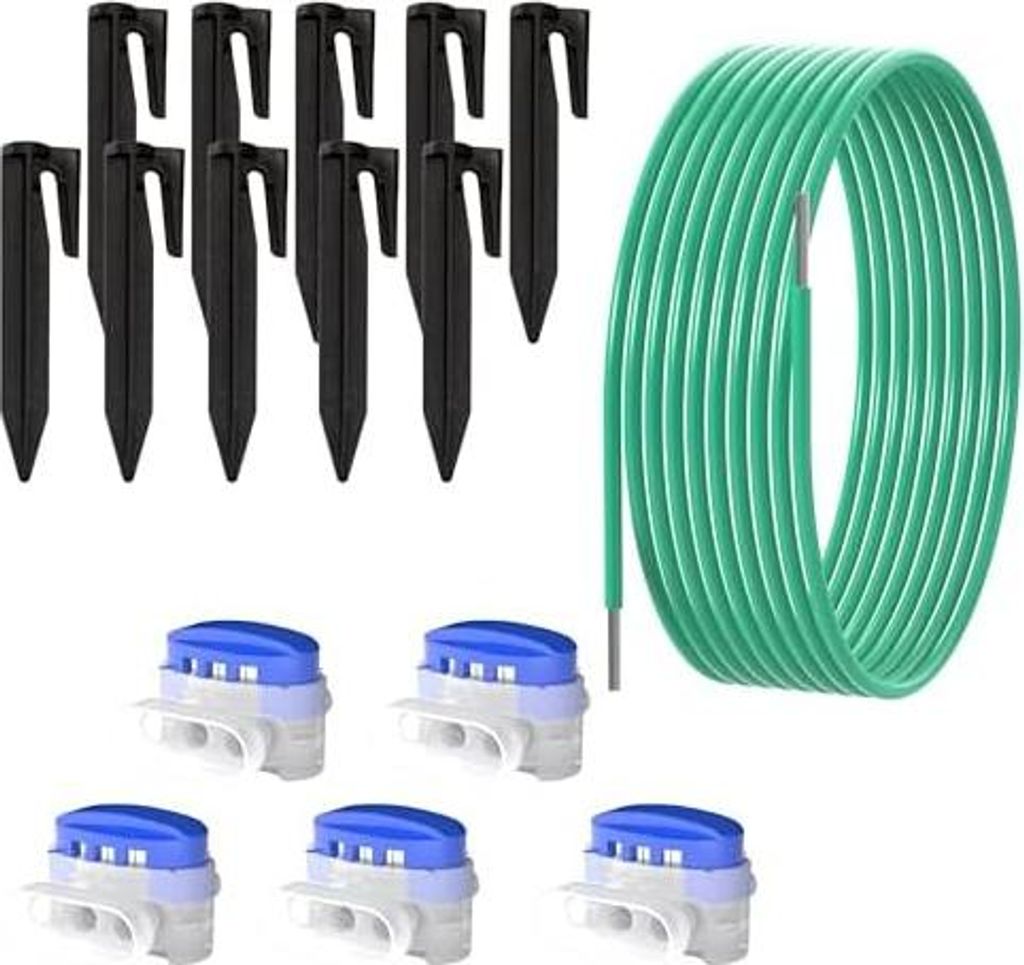 3m Begrenzungskabel + 10x Erdspieße 5X Kabelverbinder, Zubehör-& Reparatur-Set Installationsset für Mähroboter Universal für alle Rasenroboter...