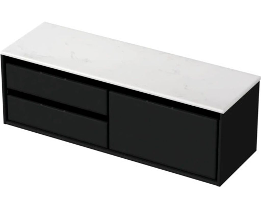 Waschtischunterschrank Sanox Loft BxHxT 141 x 47 cm x 46 cm Frontfarbe schwarz matt mit Waschtischplatte Kunststein weiß