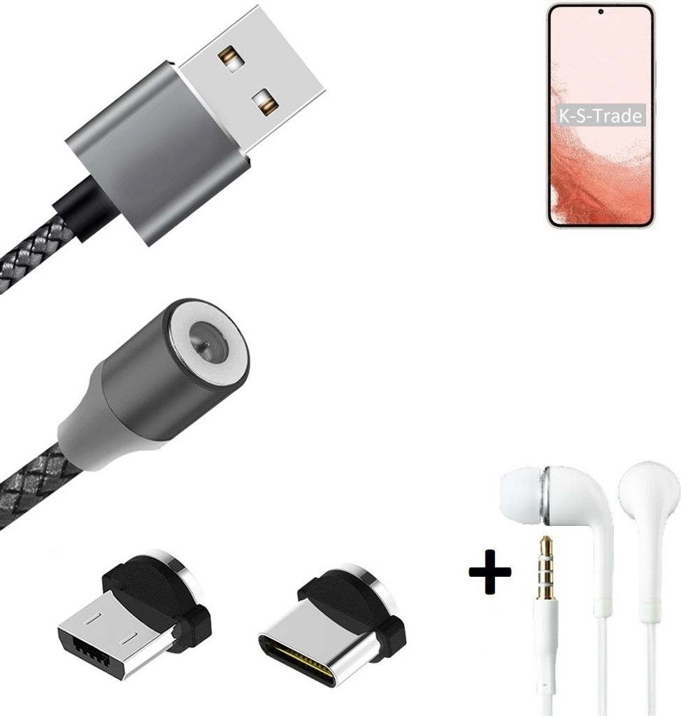 K-S-Trade Hochwertiges Magnet-Lade-kabel Sync-Kabel Daten-Kabel + Kopfhörer kompatibel mit Samsung Galaxy S22 Exynos mit USB-Typ-C-Anschluss und