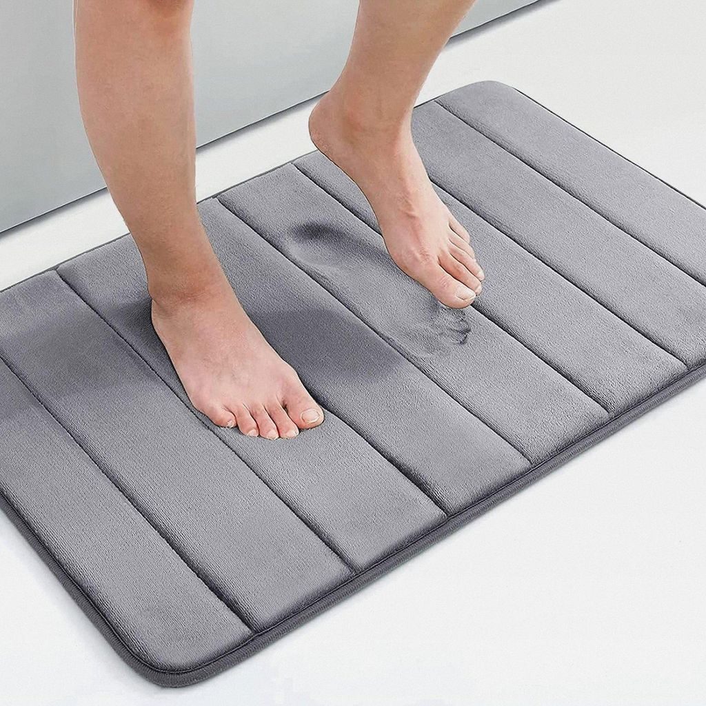 Memory Foam Badezimmer Badeteppiche Saugfähige Rutschfester Badvorleger Waschbar Badematte - 41 x 61 cm, Dunkelgrau