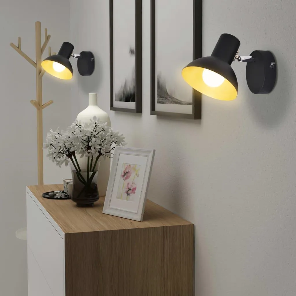 Applique Murale Double E27 en Métal Noir et Or - Set de 2 Pièces Rétro