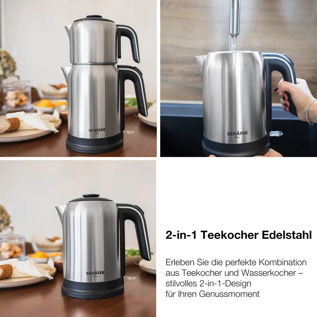 Bouilloire inox 1,7 litre avec théière 1L 2200W Argent double usage - 5