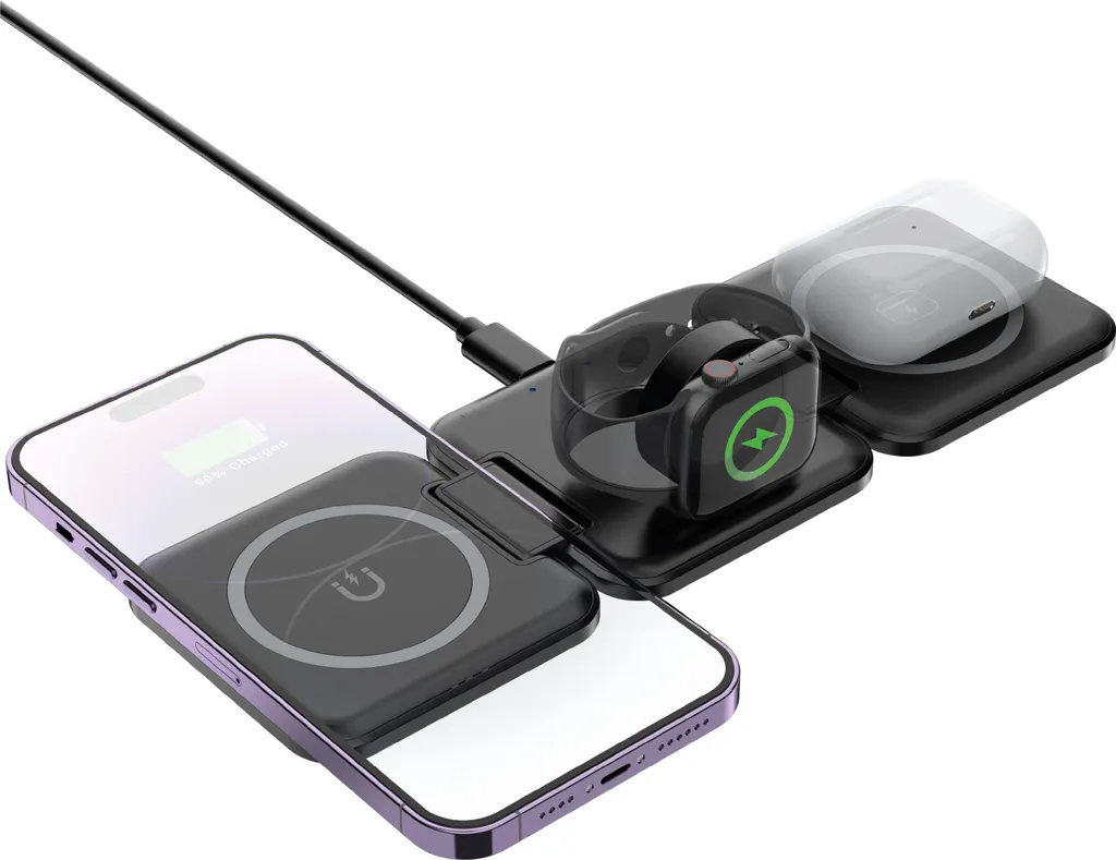 Station de charge sans fil 3 en 1 pliable 20W multi-appareils noir