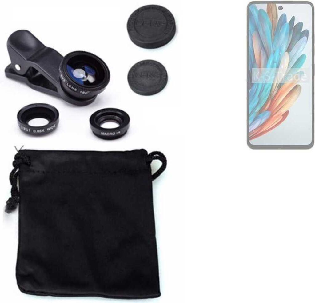 K-S-Trade Smartphone Kamera Linsen Set Kompatibel mit Nubia Music 3in1 Clip-On Kamera Adapter Macro Weitwinkel FishEye Fischauge Objektiv Linse
