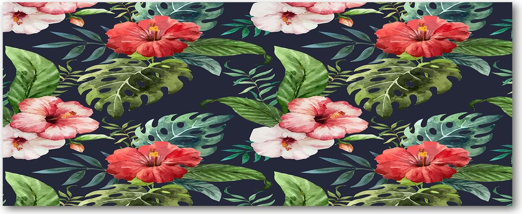Tulup Leinwandbild - 125x50 cm - Wandkunst - Drucke auf Leinwand - Leinwanddruck - Blumen & Pflanzen - Mehrfarbig - Hibiskus Monstera