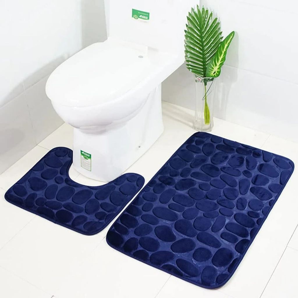 badteppich set 2 teilig waschbar rutschfest badematten-set badvorleger und  wc teppich für badezimmer, blau
