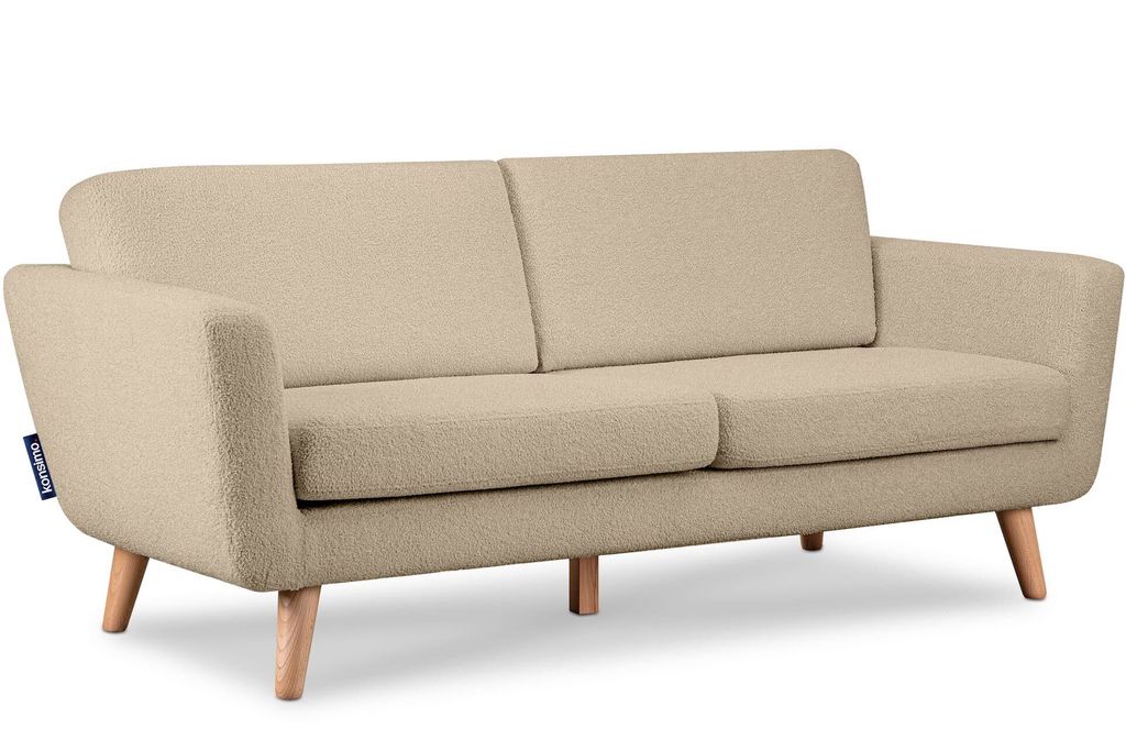 KONSIMO Klassische Sofas 3 Personen mit Armlehnen "TAGIO", Beige, Bouclé-Stoff, Scandinavian, 190x80x88cm