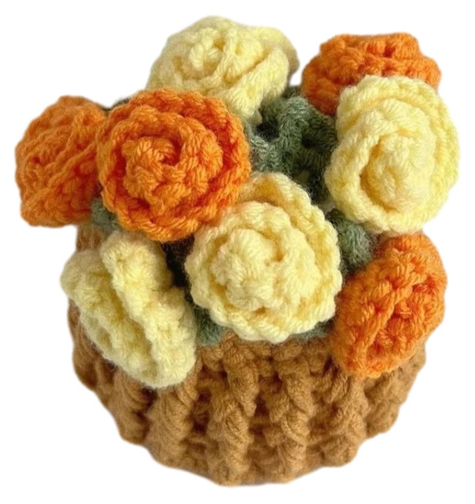 Gehäkelte Blumen-Untersetzer, handgefertigte Rosen-Untersetzer, Topfblumen, dekorativer Rosenstrauß-Untersetzer mit Korb, Geschenk für Familie, ...