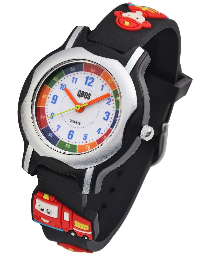 Qbos Kinder Armband Uhr Feuerwehr Motiv Schwarz Analog Produktbild 4