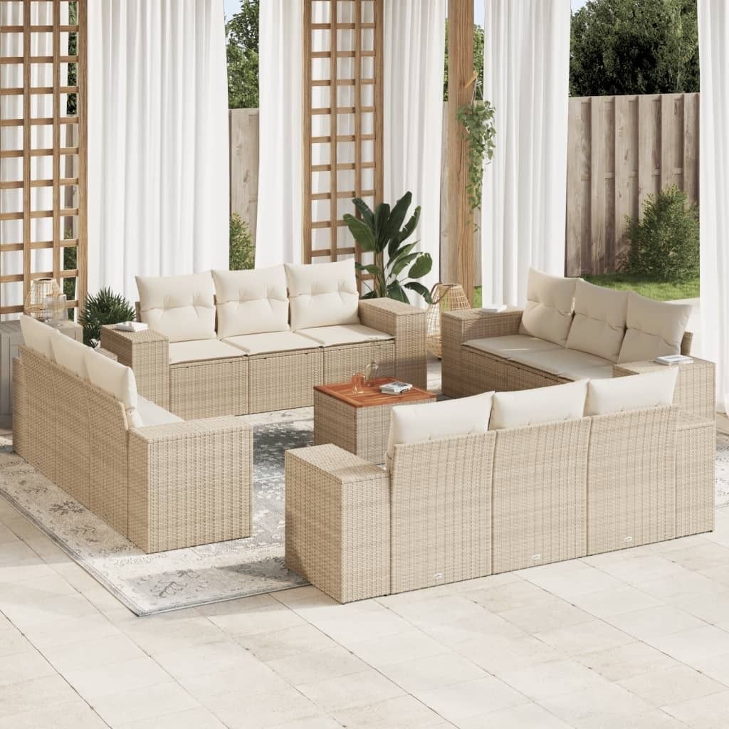 Maison Exclusive - 13-tlg. Garten-Sofagarnitur mit Kissen Beige Poly Rattan