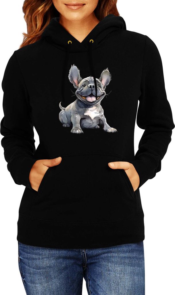 Damen Kapuzenpullover Funny Dogs Breeds French Bulldog Breed Dog Breed, Lady XS / Schwarz