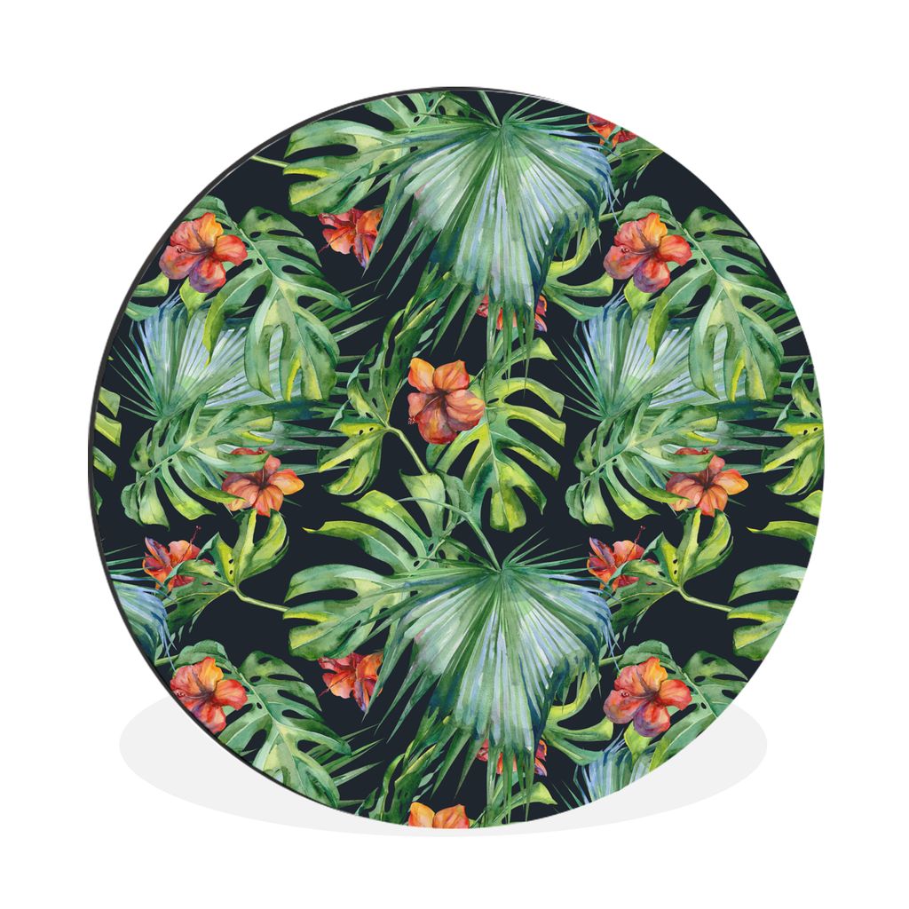 MuchoWow Aluminium Wandkreis Monstera - Dschungel - Blätter Ø 90 cm Wanddeko Modern Wohnzimmer - Mauerkreis - Wandbilder - Runde Bild - Bild au...