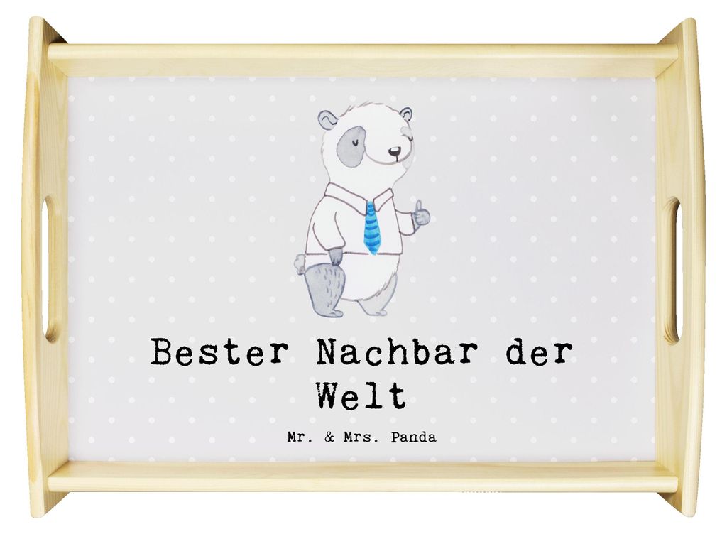 Mr. & Mrs. Panda Tablett Panda Bester Nachbar der Welt - Grau Pastell - Geschenk, sofatablett, kaffeetablett, Nachbarschaft, Freundschaft, Nachbarn...