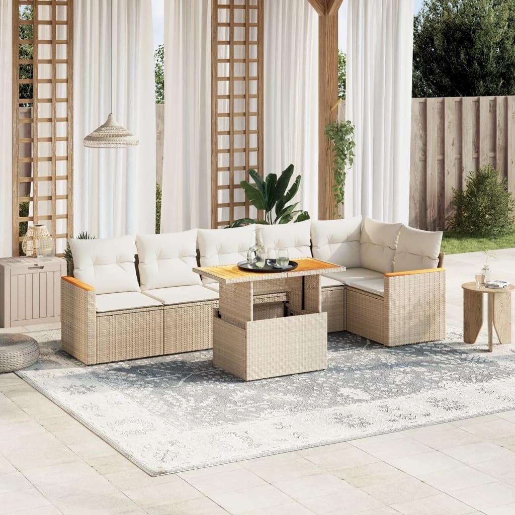 Maison Exclusive - 7-tlg. Garten-Sofagarnitur mit Kissen Beige Poly Rattan